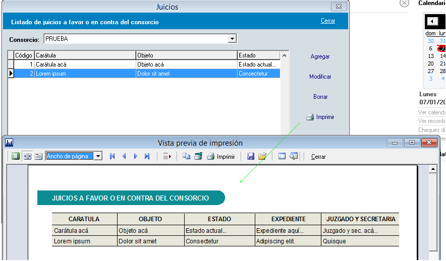 APro 2013: Ventana ABM de juicios e impresión