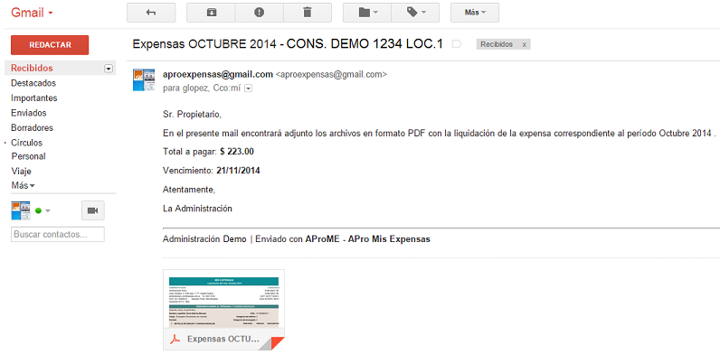 ejemplo de mail recibido en gmail