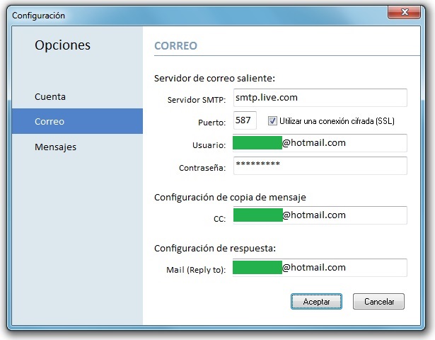 Configuración de correo APro Mailer y APro ME (Hotmail)
