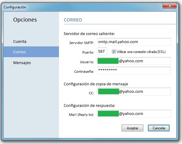 Configuración de correo APro Mailer y APro ME (Yahoo)