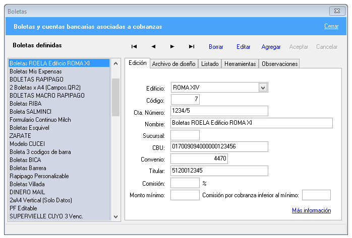 configuración de boleta